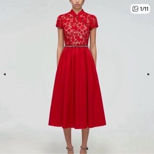 Self-Portrait Red Lace and Taffeta Midi dress 2